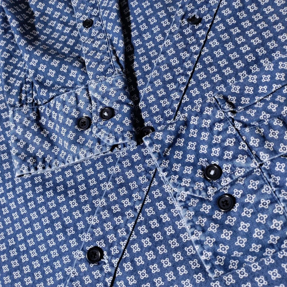 Banana Republic Grant Slim Fit Blue Geometric Button Down Shirt L - Imperfect